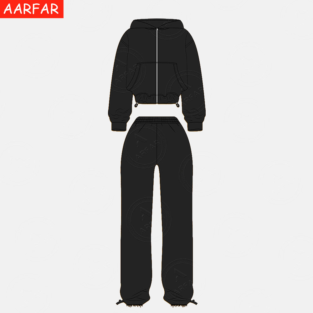 Manufacturer /Custom / OEM/ODM Women 100% Cotton ACID WASHED Cropped Zip Up Hoodie Pants set