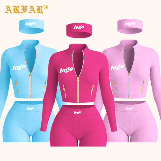 Custom Activewear Manufacturers Designer Gold Zipper Yoga Jacket and High Waist Workout Shorts Set Gym Sets Women Fitness Wear