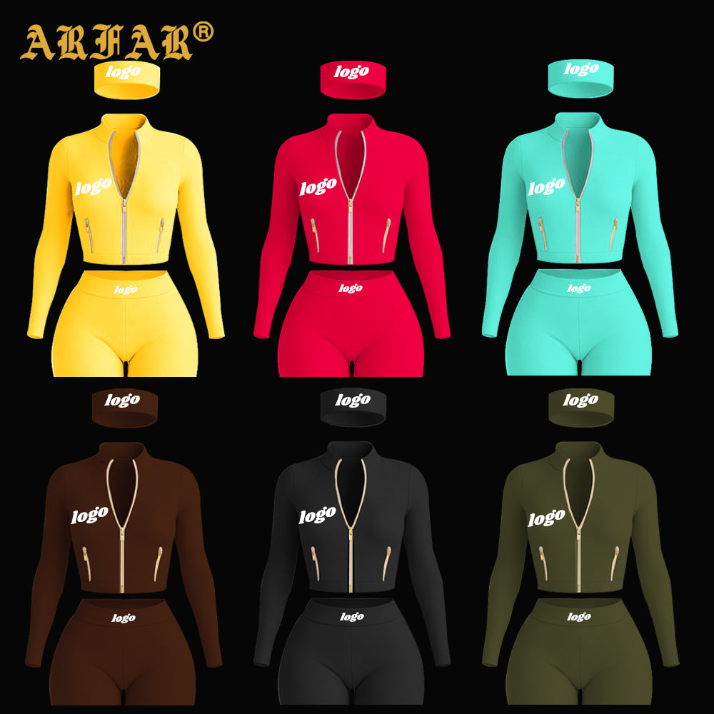 Custom Activewear Manufacturers Designer Gold Zipper Yoga Jacket and High Waist Workout Shorts Set Gym Sets Women Fitness Wear