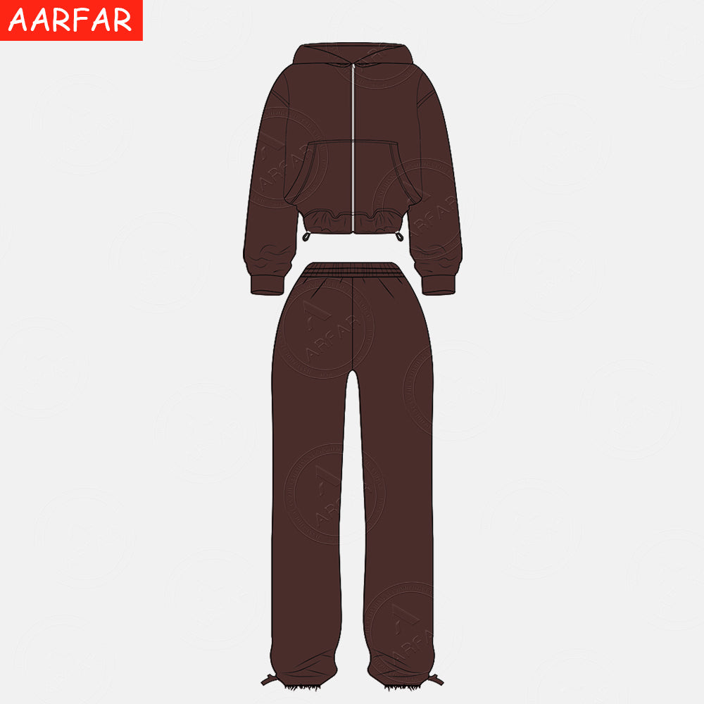 Manufacturer /Custom / OEM/ODM Women 100% Cotton ACID WASHED Cropped Zip Up Hoodie Pants set