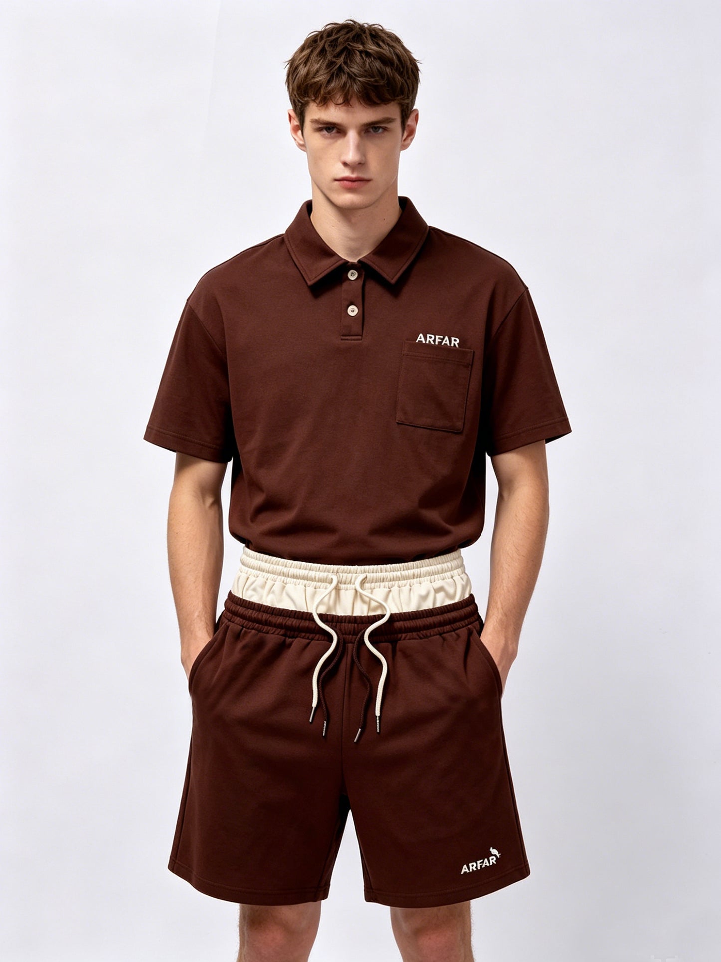 hot selling relaxed fit street polo shirt hidden front chest patch pocket, loose regular fit, pre shrunk anti transparent matte fabric men short sleeve polo shirt city walk couple matching set