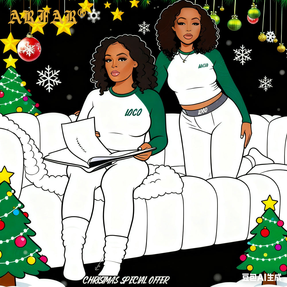 2025 Christmas Women's Two-Piece Set of Double-Color Patchwork Long-Sleeved Flared Pants for Home Gathering and Casual Wear