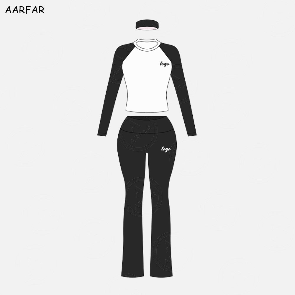 Fall Women Two Piece Set Custom Embroidered LOGO Women Jersey Cotton Raglan Sleeve TShirts and Flared Pants Tall girl friendly