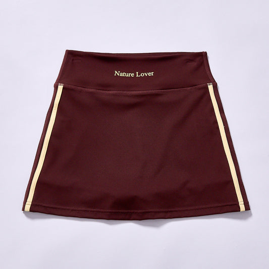 Photogenic Tennis Skirt Side Beige Contrast Stripes High Stretch Non-Tight Fit A-Line Mini Skirt for Badminton Activity Outdoor Hiking Gym Wear