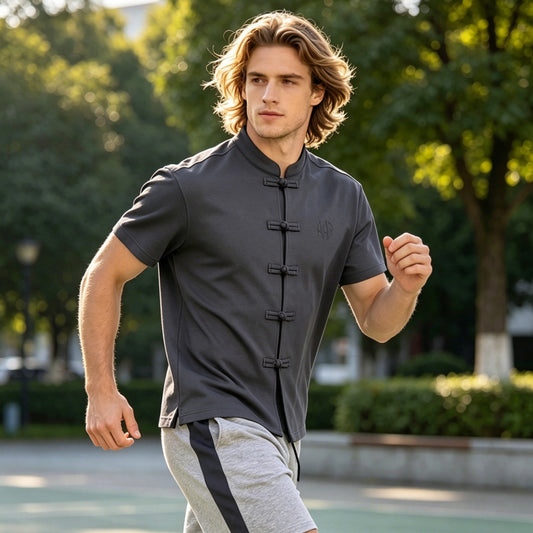 best seller Custom High Quality unisex cultural street men t‑shirt full fabric frog‑knot placket men t‑shirt summer streetweart daily workout