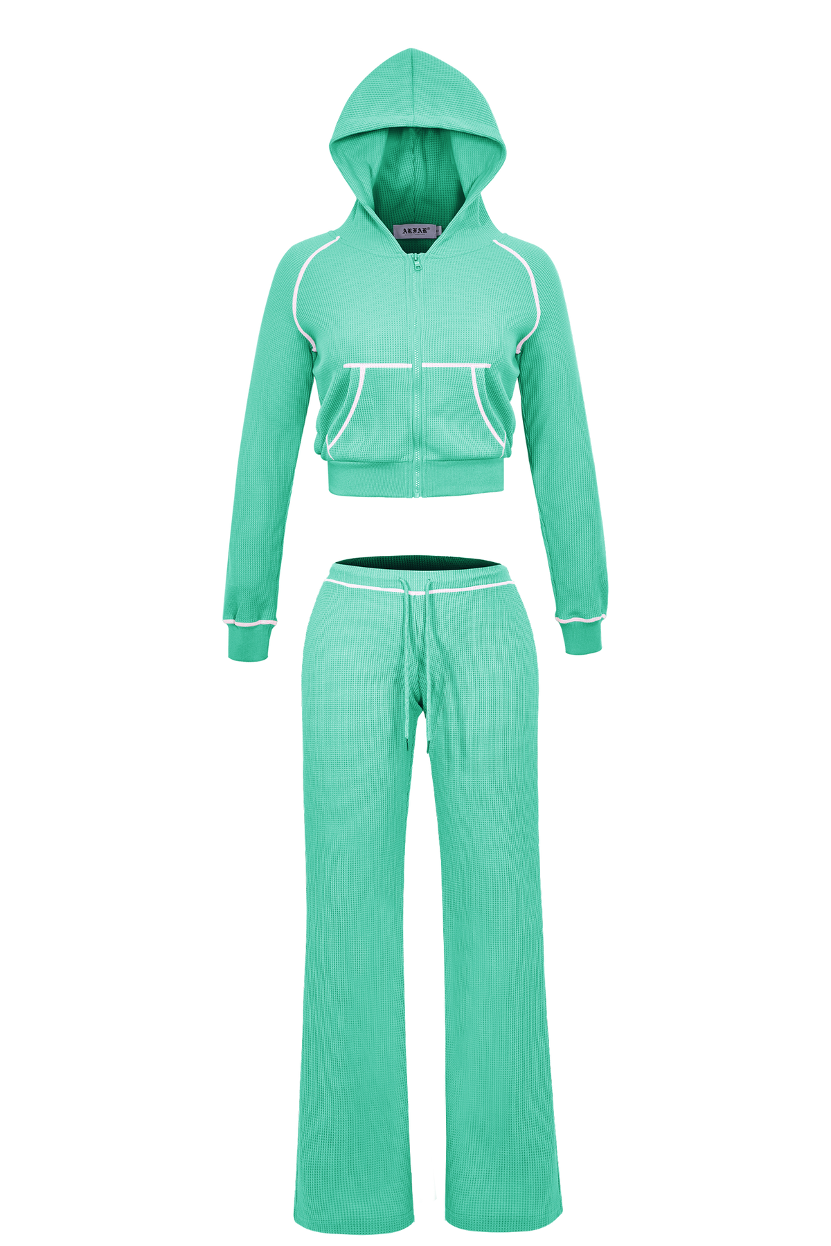 Women Hooded Jacket Tracksuits Workout Waffle Knit Zipper Sweatshirts Cotton Long Sleeve Outfit Gym Crop Cardigan Streetwear