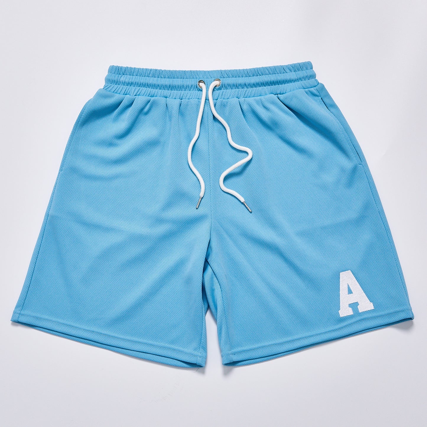 Letter A Embroidery Mesh Drawstring Sports Shorts Unisex Summer Loose Knee Length Basketball Shorts Casual Streetwear Breathable Quick Dry Gym Track Shorts