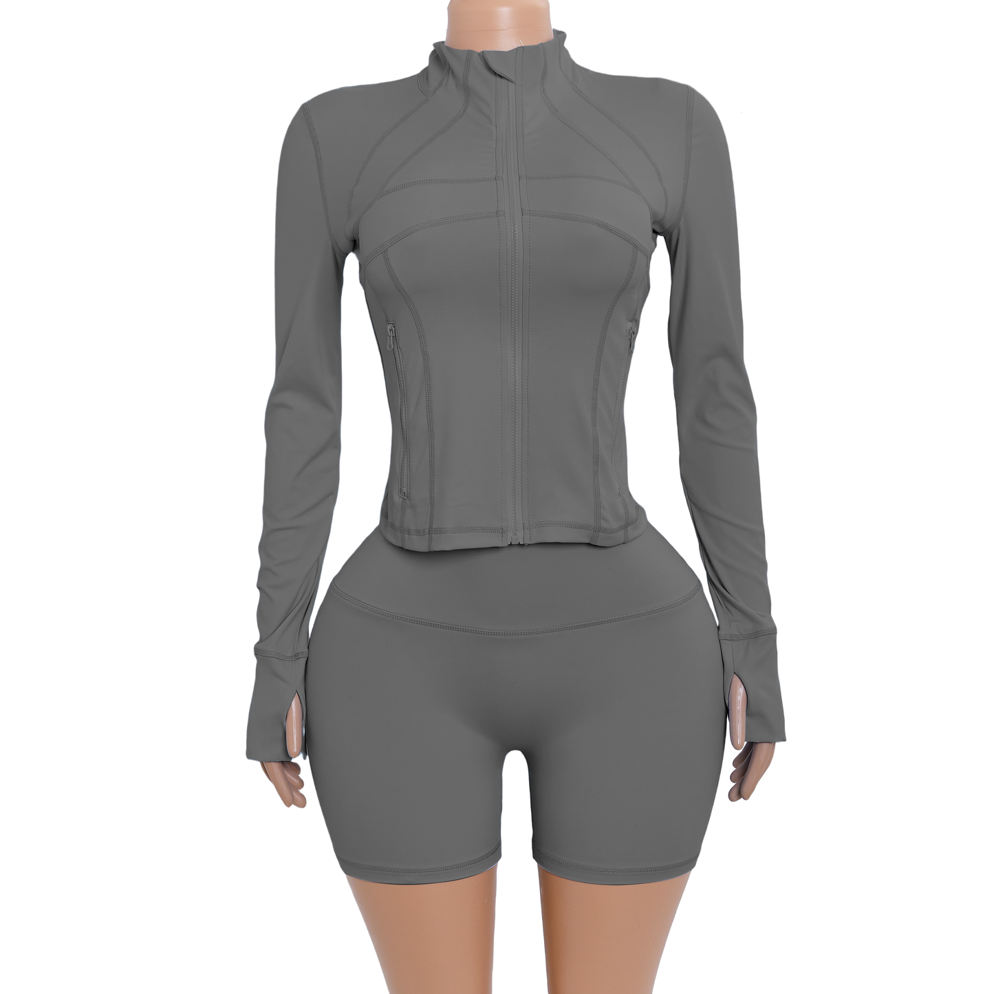 Custom Logo Two Piece Women Nylon Jacket Shorts Set pink Sport Outfit Fitness Gym Workout Wear Zipper Tracksuit Sets for Women