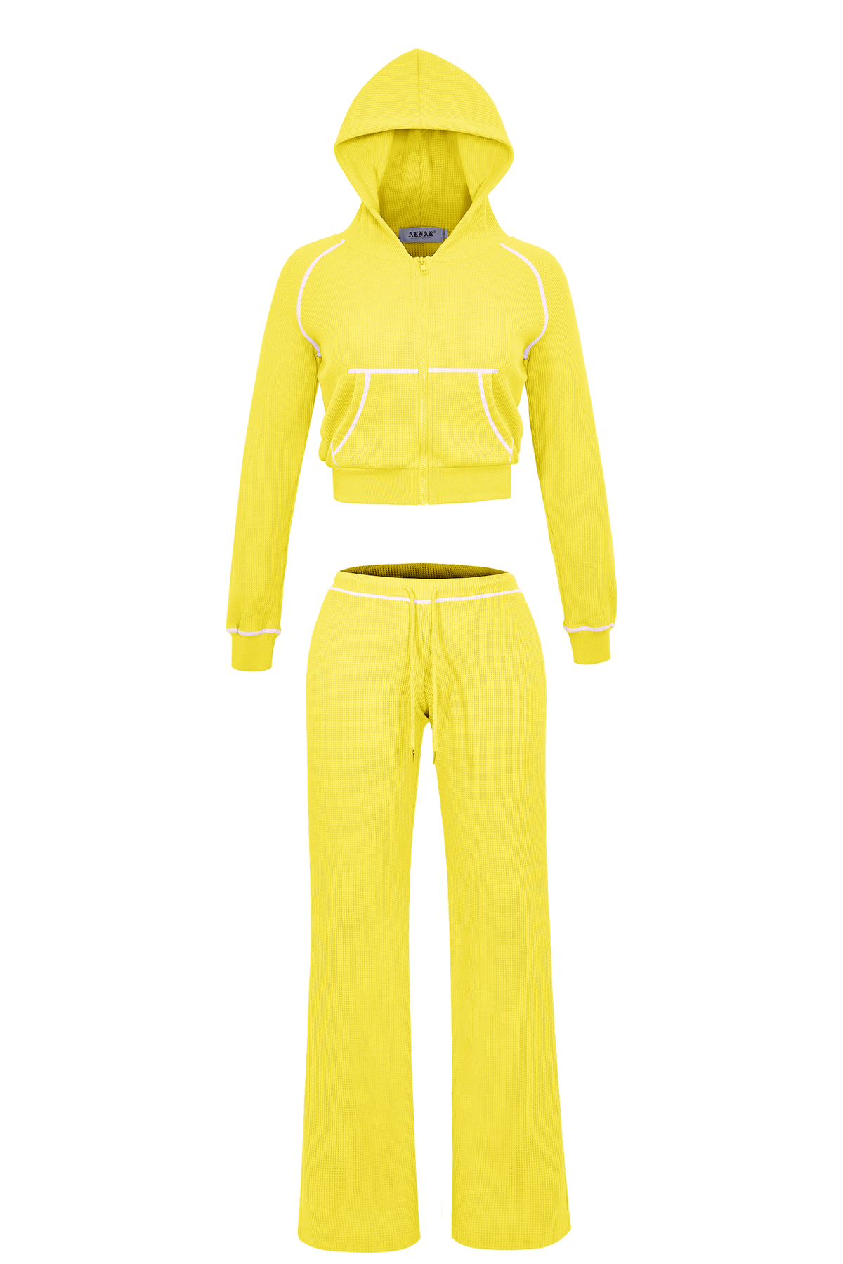 Women Hooded Jacket Tracksuits Workout Waffle Knit Zipper Sweatshirts Cotton Long Sleeve Outfit Gym Crop Cardigan Streetwear