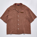 Custom Logo Waffle Knit Cuban Collar Short Sleeve Shirt Unisex Summer Button Down Loose Fit Casual Streetwear Vintage Brown Lapel Top