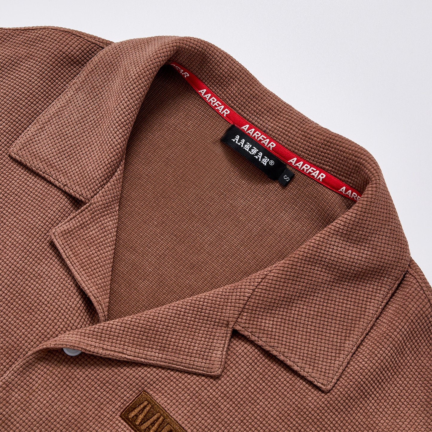 Custom Logo Waffle Knit Cuban Collar Short Sleeve Shirt Unisex Summer Button Down Loose Fit Casual Streetwear Vintage Brown Lapel Top