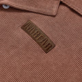 Custom Logo Waffle Knit Cuban Collar Short Sleeve Shirt Unisex Summer Button Down Loose Fit Casual Streetwear Vintage Brown Lapel Top