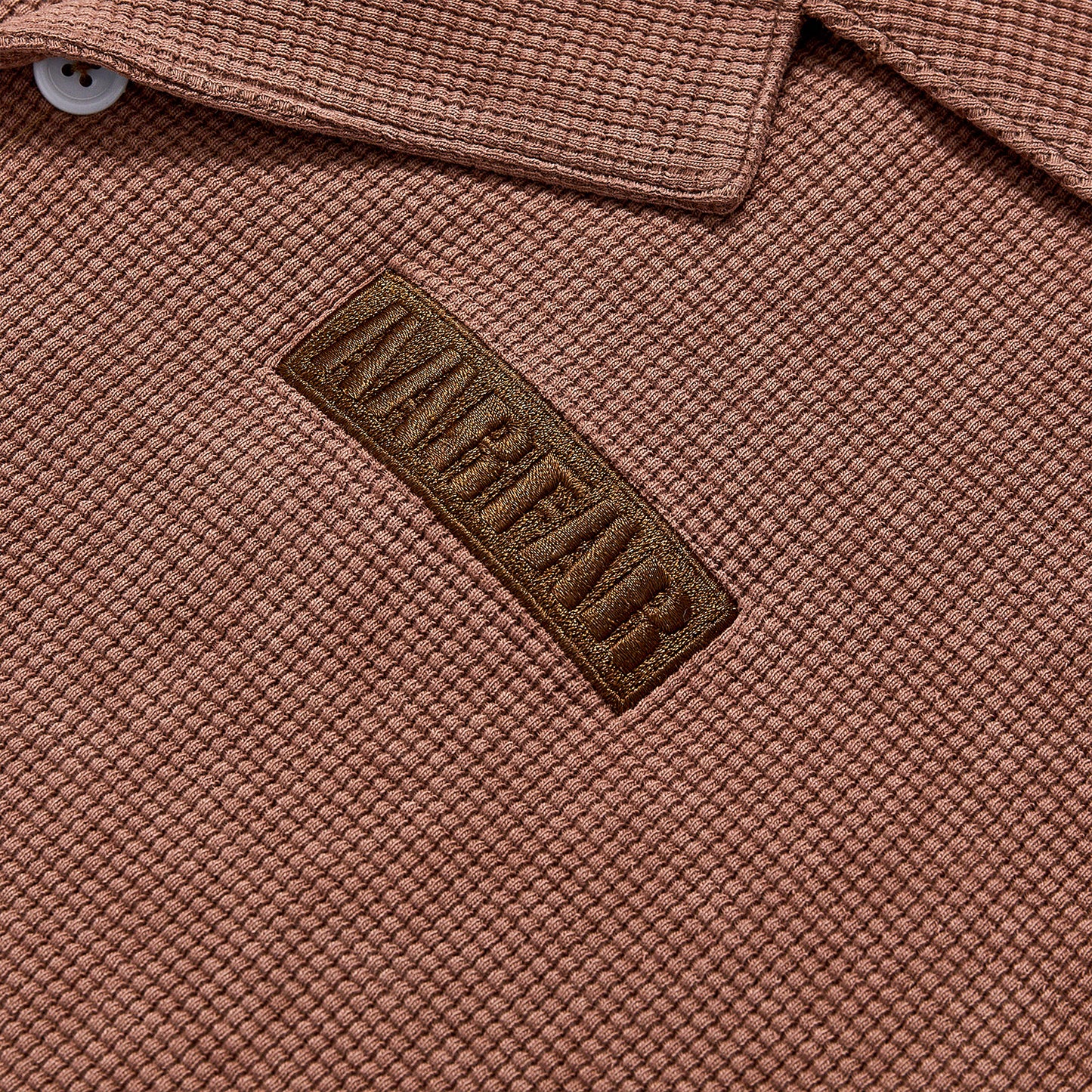 Custom Logo Waffle Knit Cuban Collar Short Sleeve Shirt Unisex Summer Button Down Loose Fit Casual Streetwear Vintage Brown Lapel Top