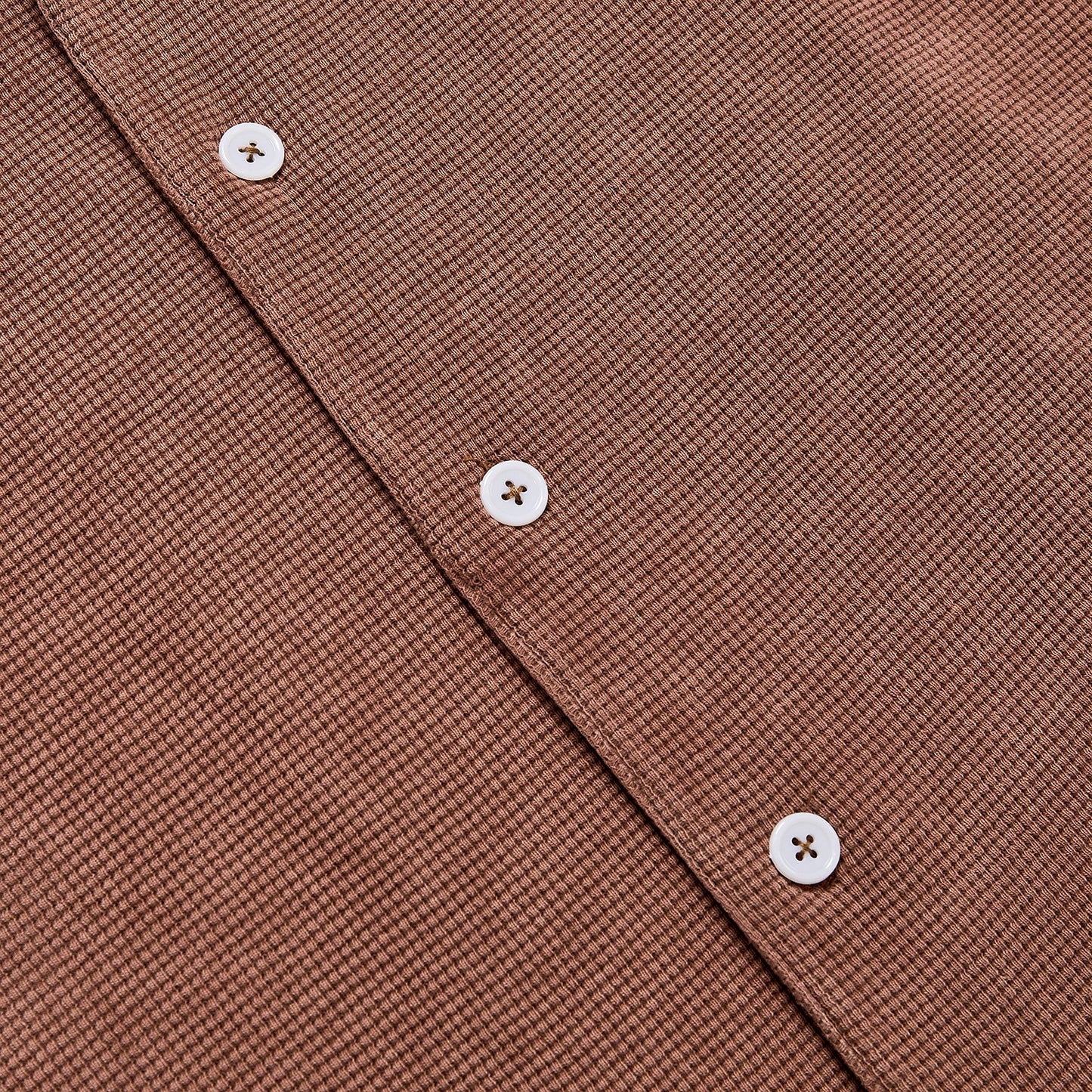 Custom Logo Waffle Knit Cuban Collar Short Sleeve Shirt Unisex Summer Button Down Loose Fit Casual Streetwear Vintage Brown Lapel Top