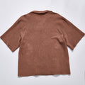 Custom Logo Waffle Knit Cuban Collar Short Sleeve Shirt Unisex Summer Button Down Loose Fit Casual Streetwear Vintage Brown Lapel Top