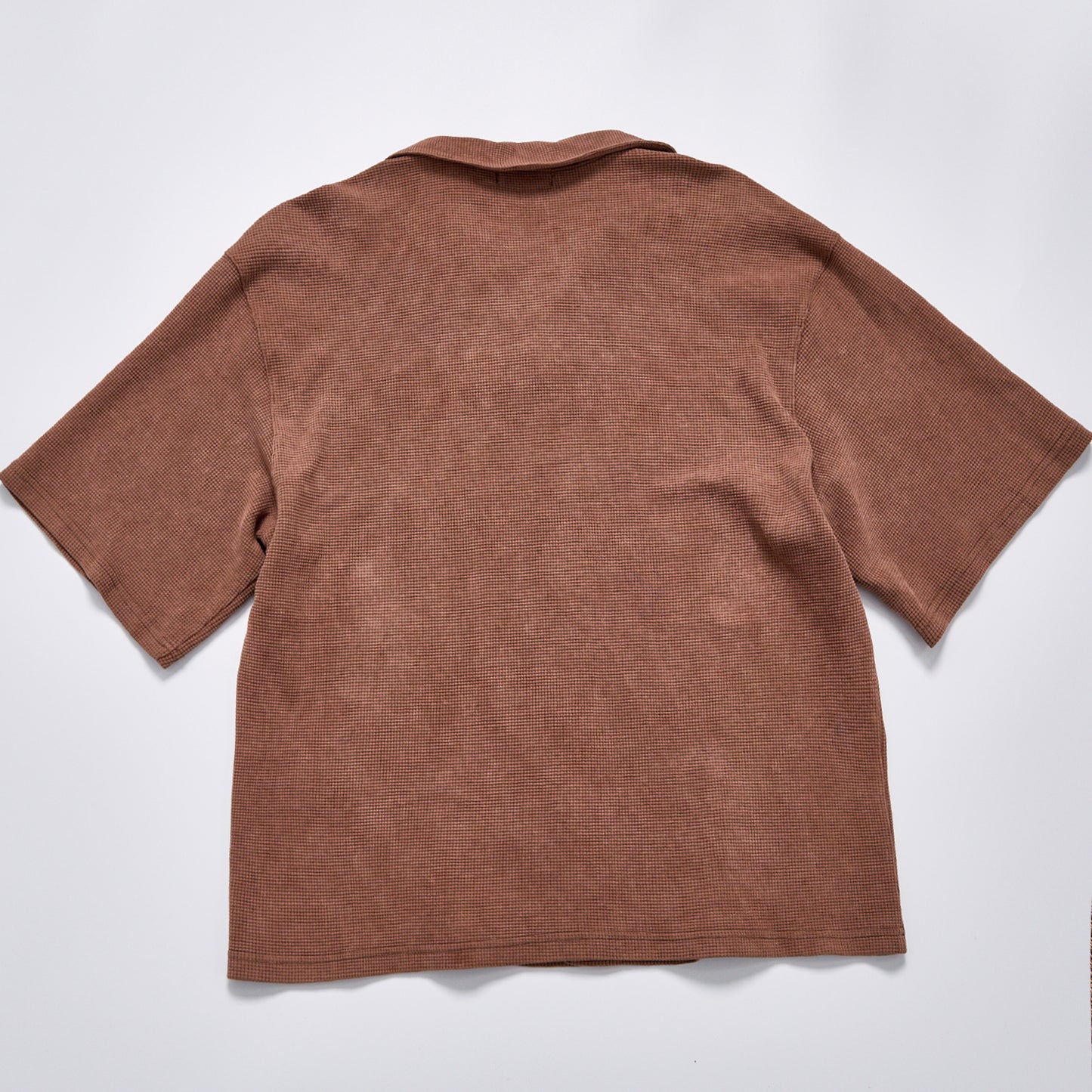 Custom Logo Waffle Knit Cuban Collar Short Sleeve Shirt Unisex Summer Button Down Loose Fit Casual Streetwear Vintage Brown Lapel Top
