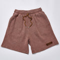 Custom Leather Label Waffle Knit Washed Shorts Unisex Summer Elastic Drawstring Loose Fit Casual Streetwear Vintage Textured Sweat Shorts
