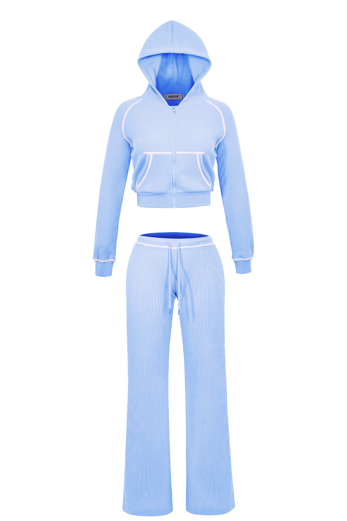 Women Hooded Jacket Tracksuits Workout Waffle Knit Zipper Sweatshirts Cotton Long Sleeve Outfit Gym Crop Cardigan Streetwear