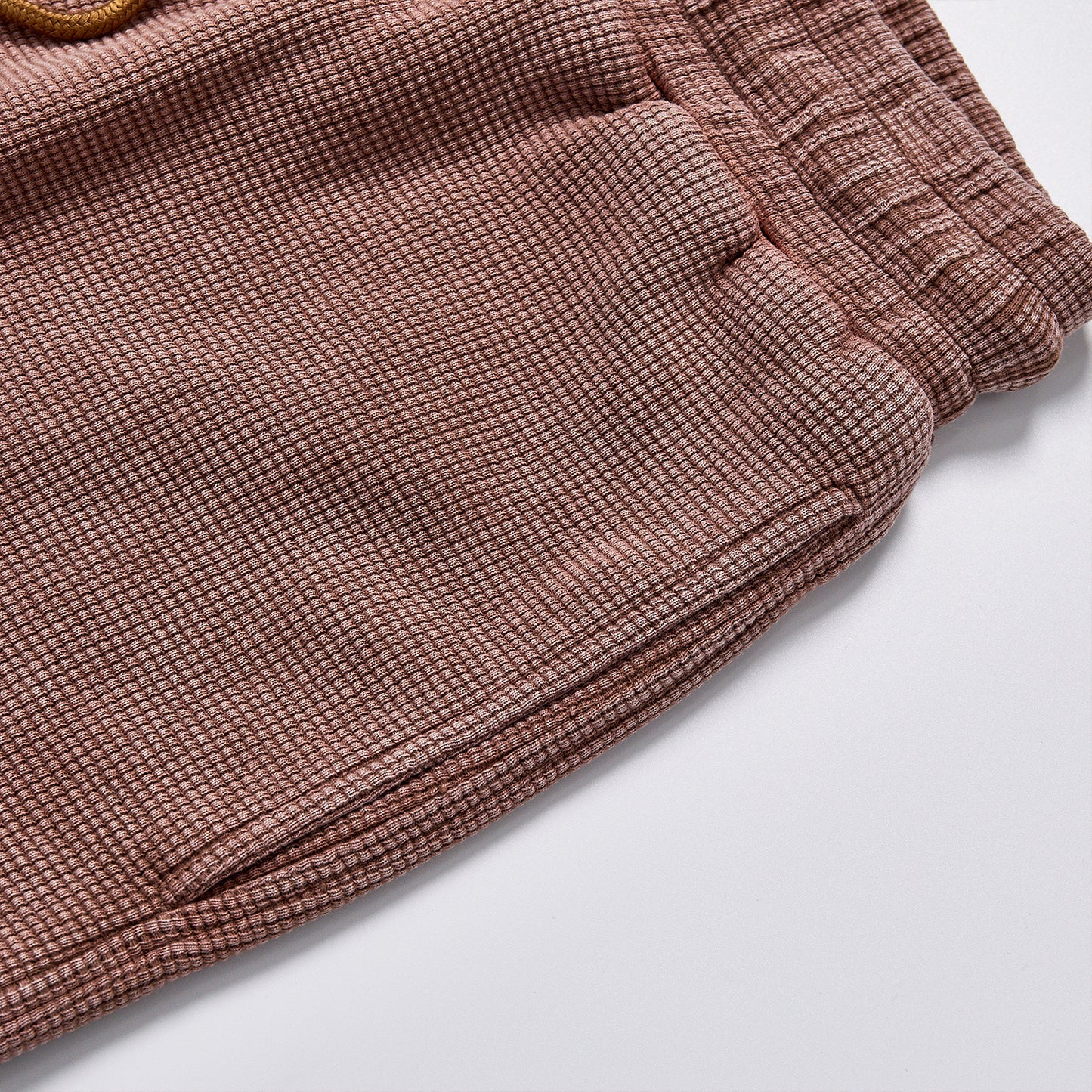 Custom Leather Label Waffle Knit Washed Shorts Unisex Summer Elastic Drawstring Loose Fit Casual Streetwear Vintage Textured Sweat Shorts