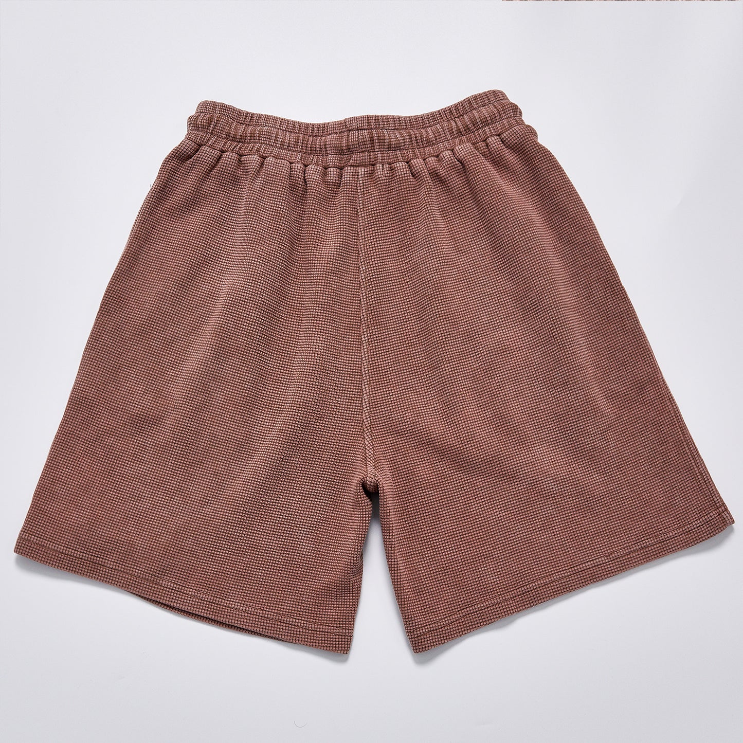 Custom Leather Label Waffle Knit Washed Shorts Unisex Summer Elastic Drawstring Loose Fit Casual Streetwear Vintage Textured Sweat Shorts