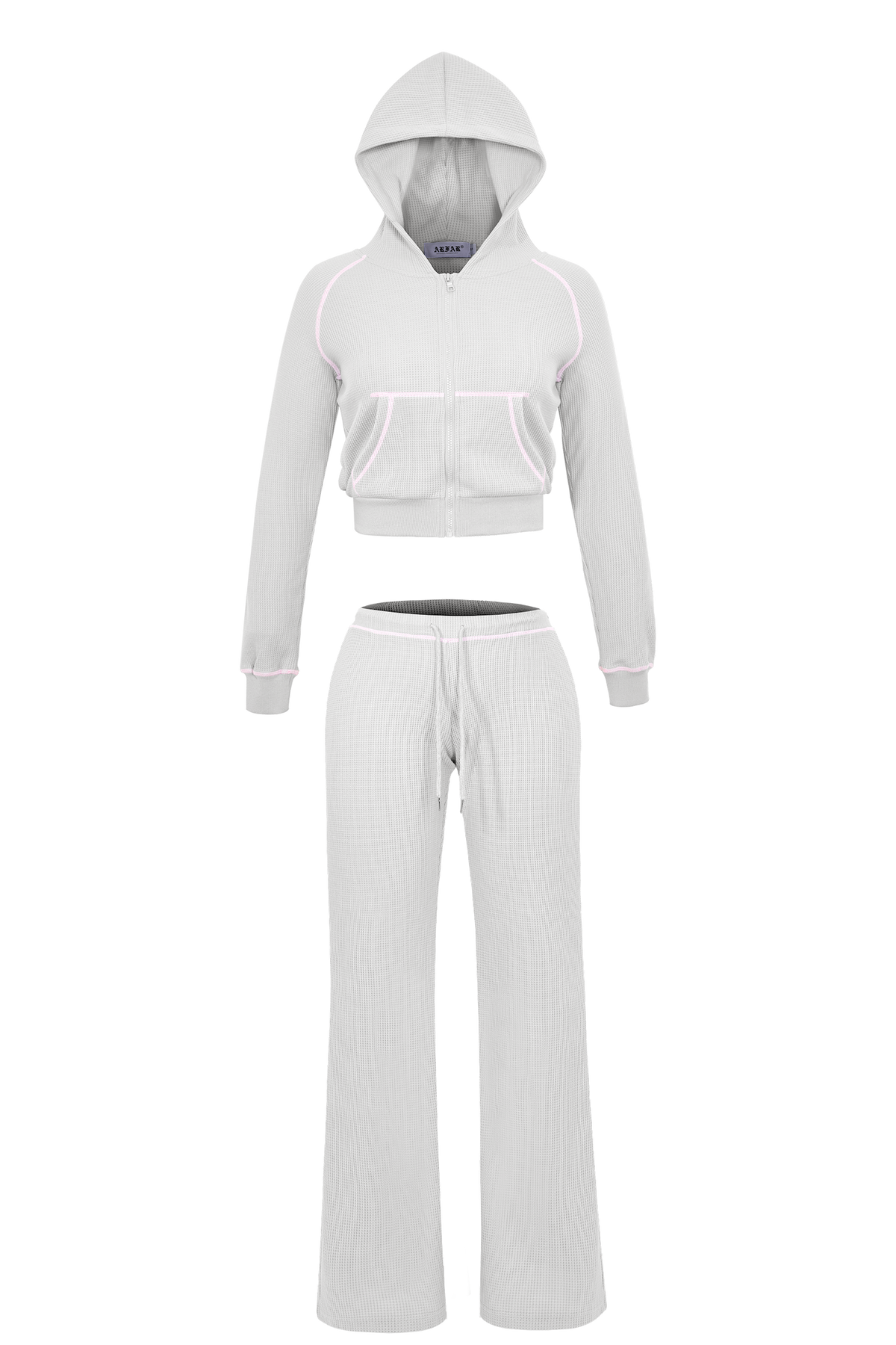 Women Hooded Jacket Tracksuits Workout Waffle Knit Zipper Sweatshirts Cotton Long Sleeve Outfit Gym Crop Cardigan Streetwear