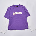 Fake Two Piece Contrast Color Long Sleeve T-Shirt Unisex Daily Crew Neck Letter Print Loose Tee Streetwear Casual Purple Layered Top