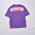 Fake Two Piece Contrast Color Long Sleeve T-Shirt Unisex Daily Crew Neck Letter Print Loose Tee Streetwear Casual Purple Layered Top