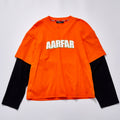 Two-Tone Fake Two Piece Long Sleeve T-Shirt Unisex Streetwear Orange Contrast Print Graffiti Letter Loose Fit Casual Layered Tee