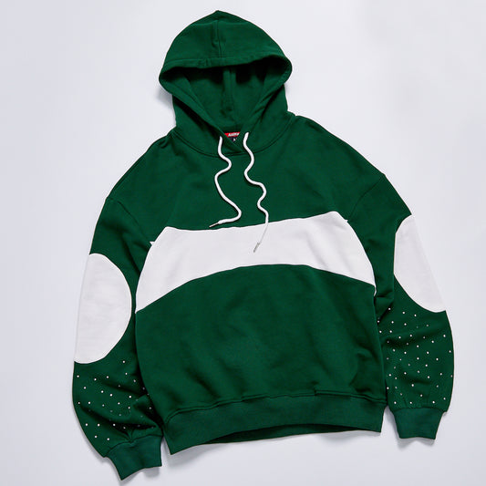 英文标题：Custom Rhinestone Patchwork Contrast Color Hoodie Unisex Daily Drawstring Pullover Hooded Sweatshirt Streetwear Casual Loose Long Sleeve Top Outerwear