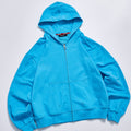 Custom Embroidered Logo Solid Bright Blue Unisex Autumn Hooded Zip Up Cropped Hoodie Streetwear Loose Casual Daily Sweatshirt Outerwear