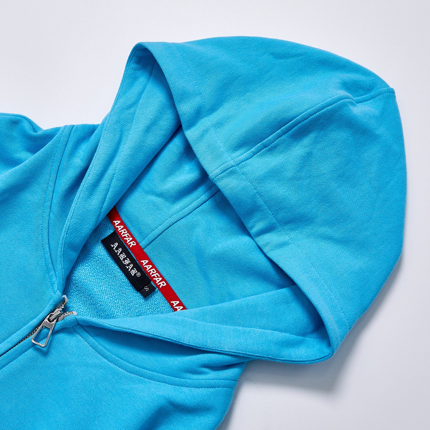 Custom Embroidered Logo Solid Bright Blue Unisex Autumn Hooded Zip Up Cropped Hoodie Streetwear Loose Casual Daily Sweatshirt Outerwear