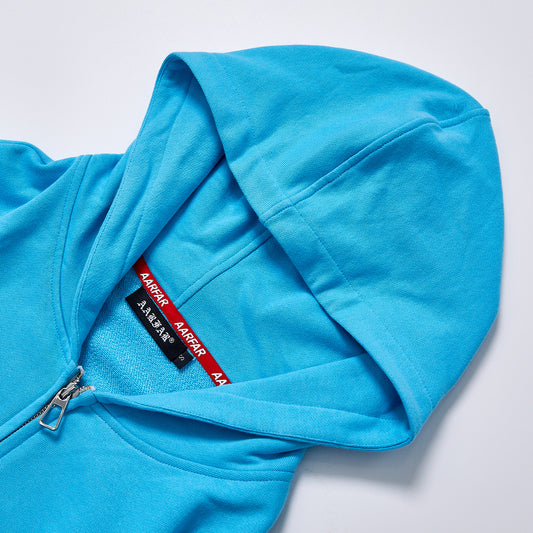 Custom Embroidered Logo Solid Bright Blue Unisex Autumn Hooded Zip Up Cropped Hoodie Streetwear Loose Casual Daily Sweatshirt Outerwear