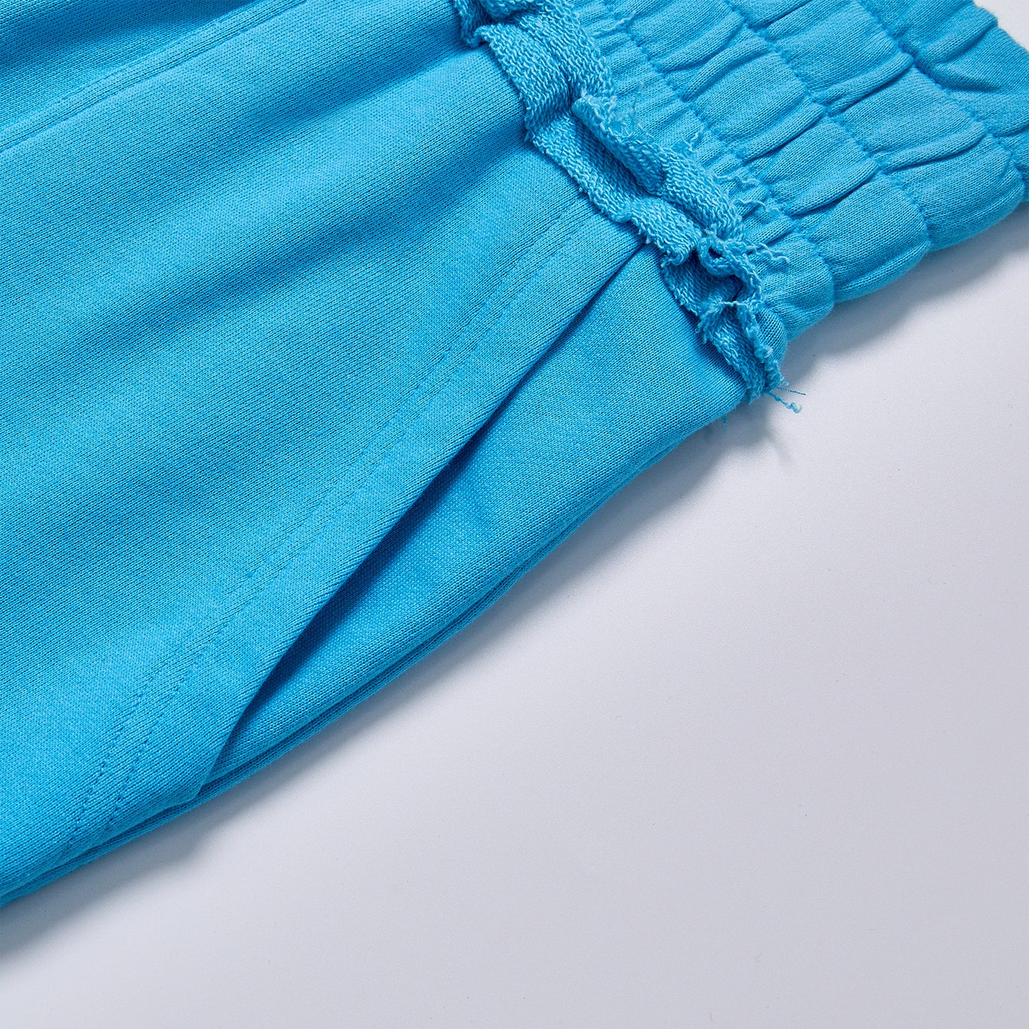 Custom Logo High Waist Ruffle Elastic Waistband Solid Blue Wide Leg Sweatpants Women Casual Loose Straight Pocket Streetwear Daily Lounge Sweat Pants Trousers
