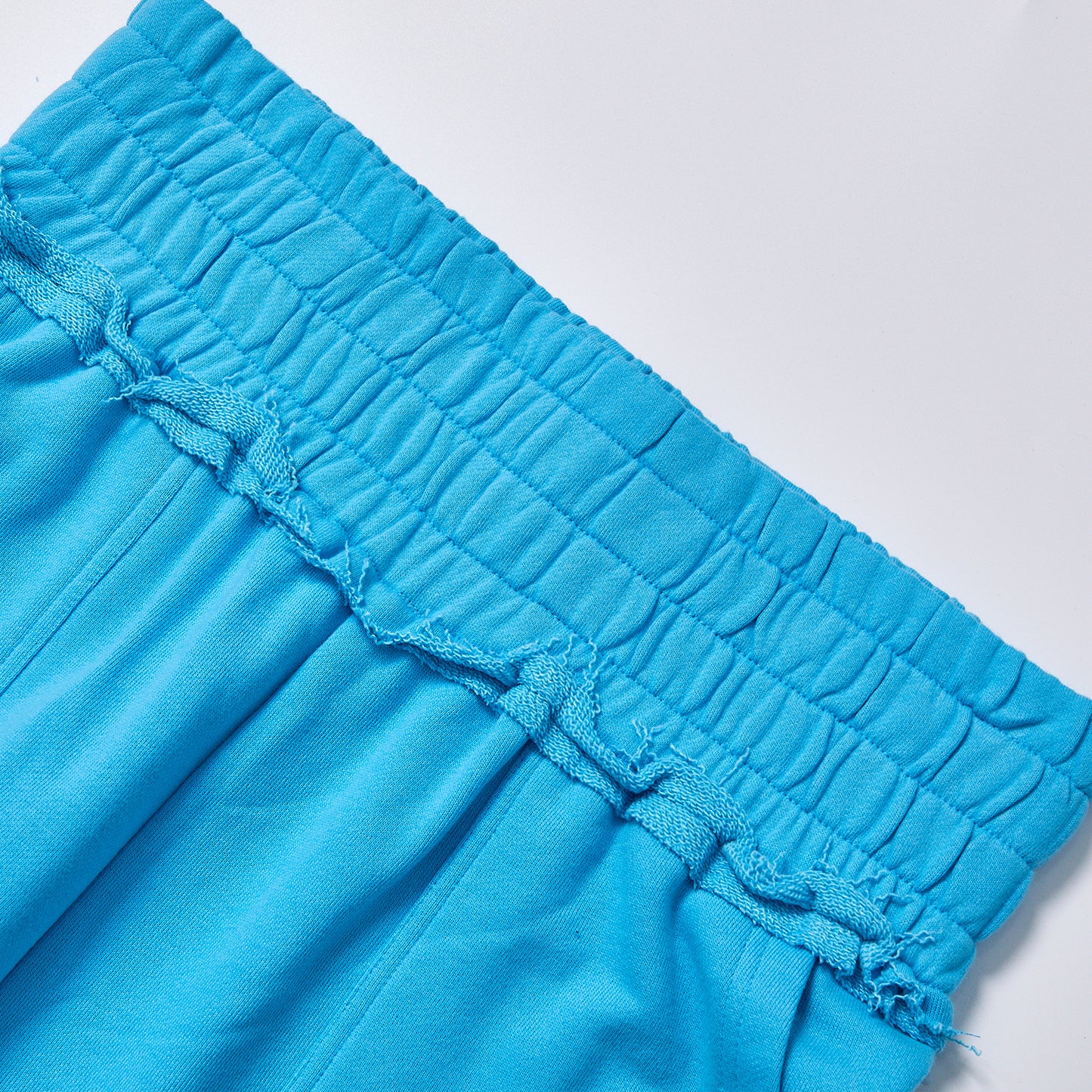 Custom Logo High Waist Ruffle Elastic Waistband Solid Blue Wide Leg Sweatpants Women Casual Loose Straight Pocket Streetwear Daily Lounge Sweat Pants Trousers