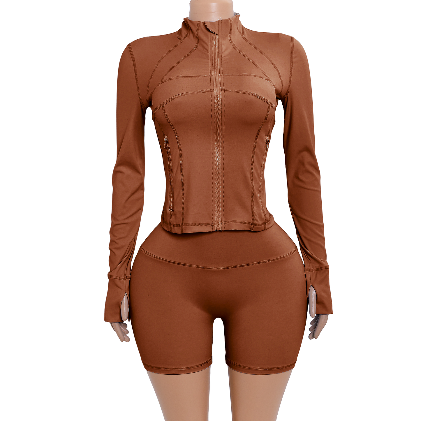 Custom Logo Two Piece Women Nylon Jacket Shorts Set pink Sport Outfit Fitness Gym Workout Wear Zipper Tracksuit Sets for Women