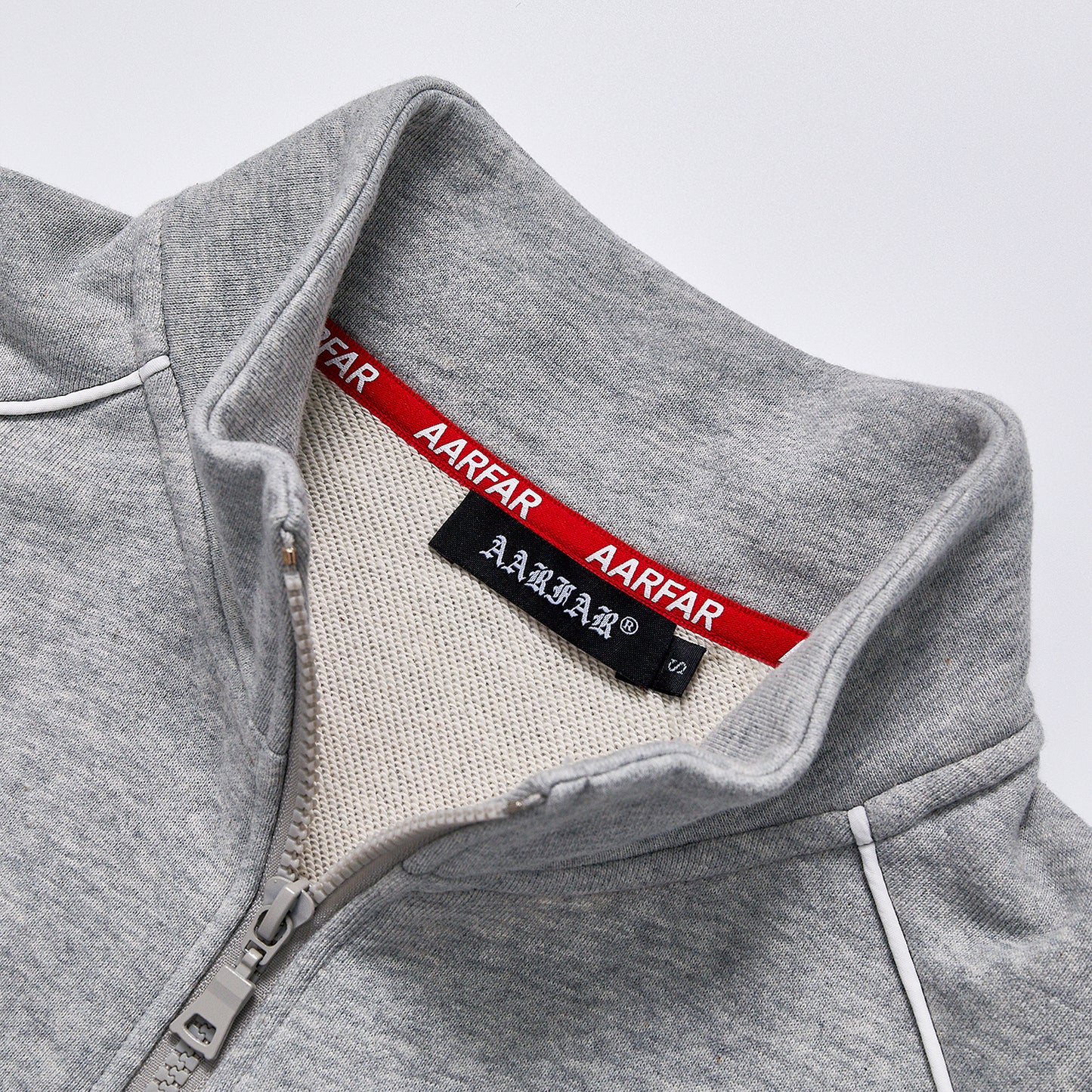 Custom Logo Reflective Piping Heather Gray Unisex Spring Stand Collar Zip-Up Loose Sweatshirt Jacket Streetwear Casual Racing Track Knit Outerwear