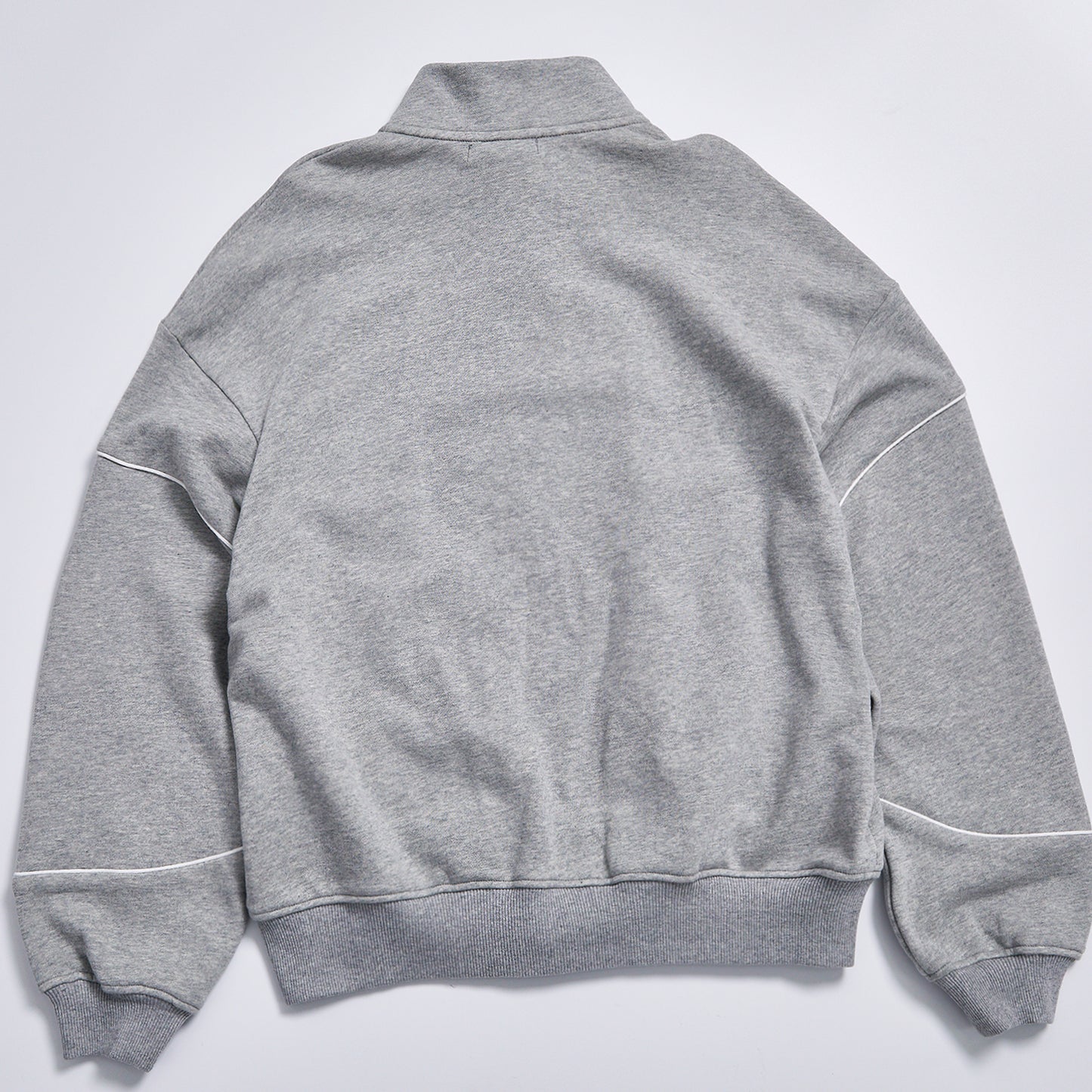 Custom Logo Reflective Piping Heather Gray Unisex Spring Stand Collar Zip-Up Loose Sweatshirt Jacket Streetwear Casual Racing Track Knit Outerwear