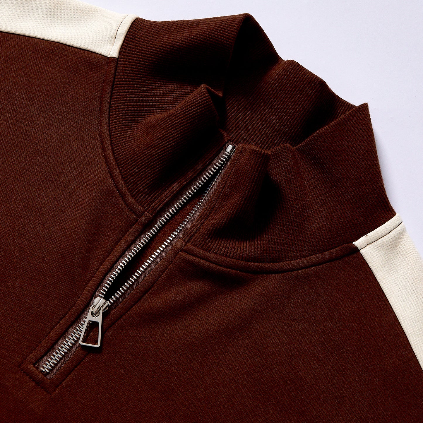 bulk wholesale quarter zip stand collar sweatshirt drawstring adjustable hem cuff unisex loose contrast panel fleece top retro city walk wear
