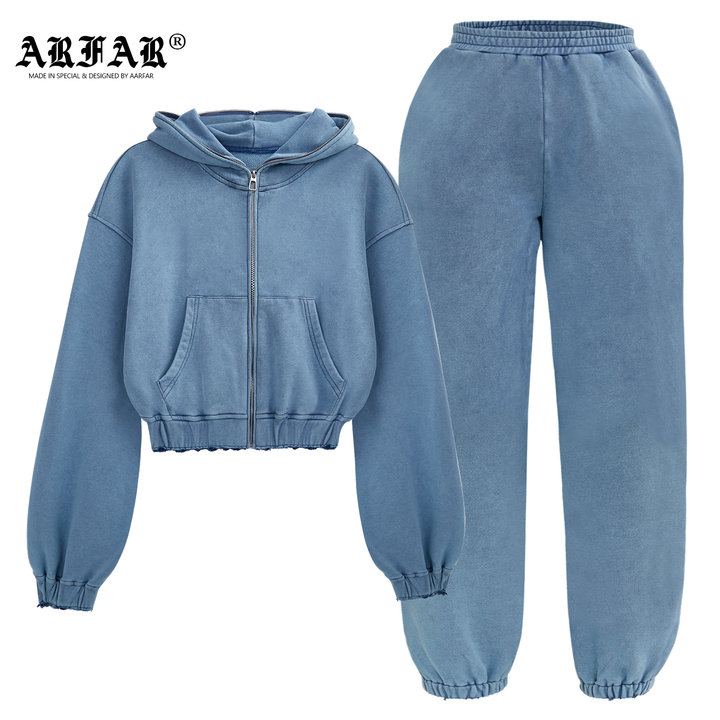 Washed Blue Hoodie Set