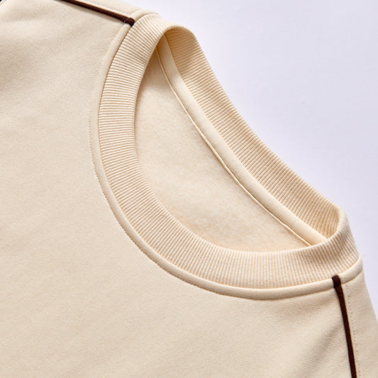 Custom logo bulk wholesale irregular cut bottom casual fleece sweatshirt drop shoulder relaxed fit unisex loose cream fleece top daily outfit