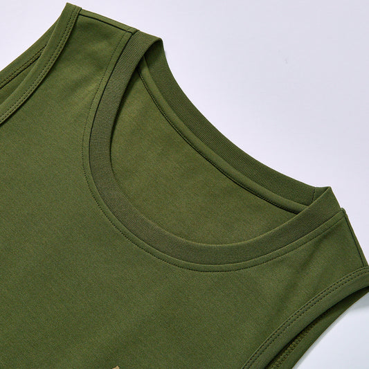 hot selling custom logo crew neck tank shirt straight bottom hem athletic training loose vest gym fitness workout outfit