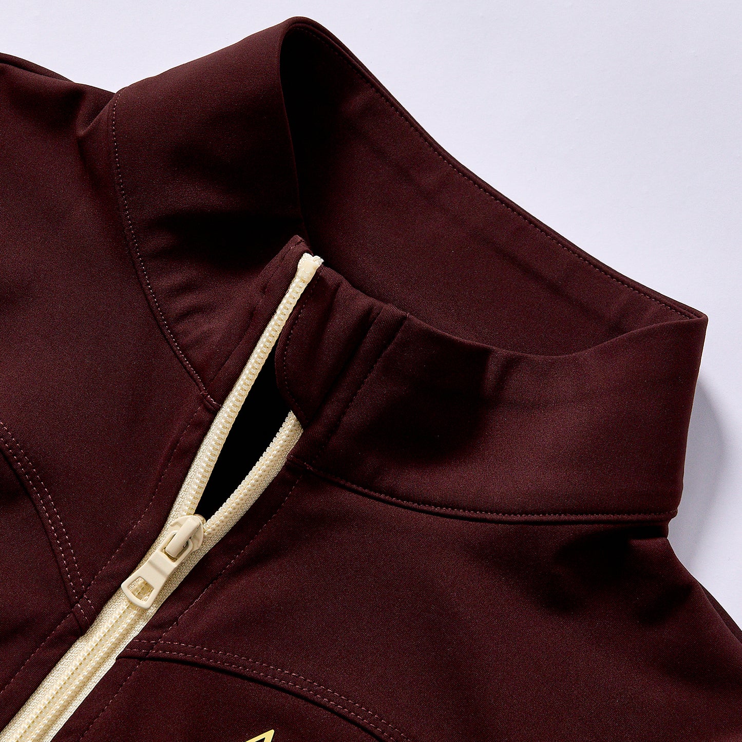 Custom Hot Selling stand collar slim zip workout jacket fitted curved hem yoga running top embroidered logo quick dry workout long sleeve  solid burgundy wine red Thumb Cuff 4-Way Stretch Quick Dry Yoga Running Long Sleeve Outer Coat