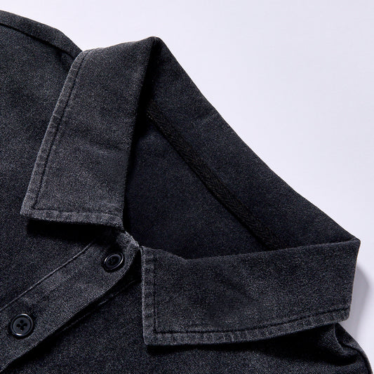 hot selling custom logo  long sleeve pullover drop shoulder relaxed oversized fit faded black pocket embroidery casual pullover daily business casual commute look