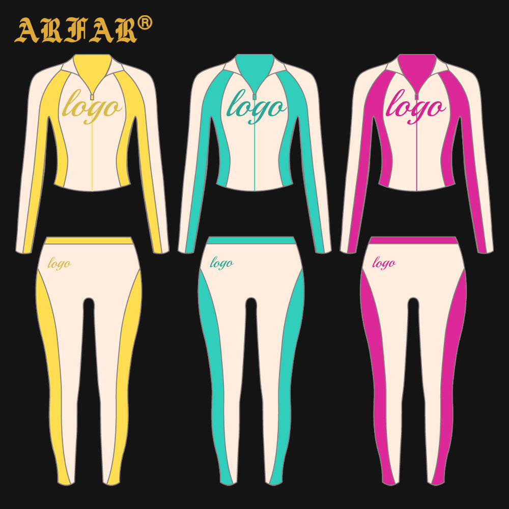 2026 Trending Color Blocking Tracksuits for Women Custom Logo Embroidery Jacket Sweatpants 2 Piece Jogger Set Women