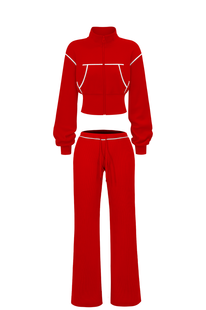 Waffle Knit Zip Matching Set