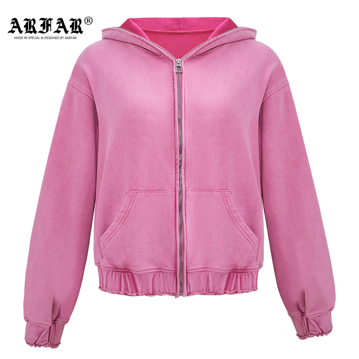 Acid-Wash Zip Hoodie