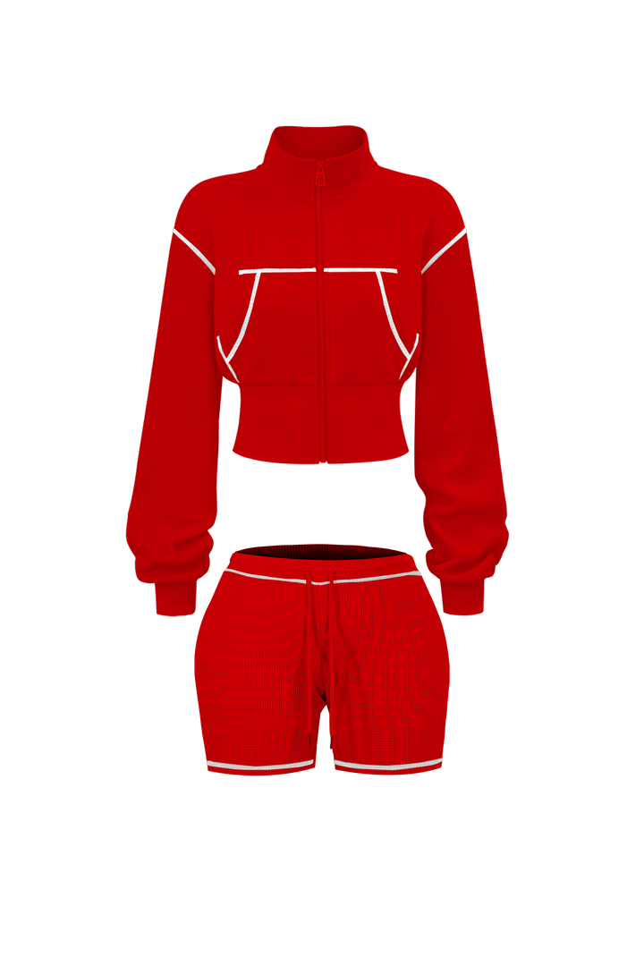 Waffle Knit Zip Matching Set