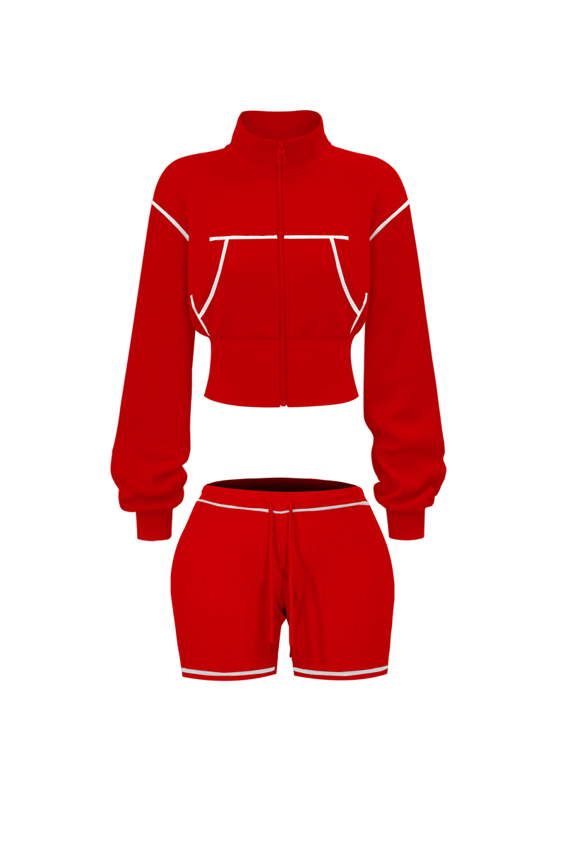 Waffle Knit Zip Matching Set