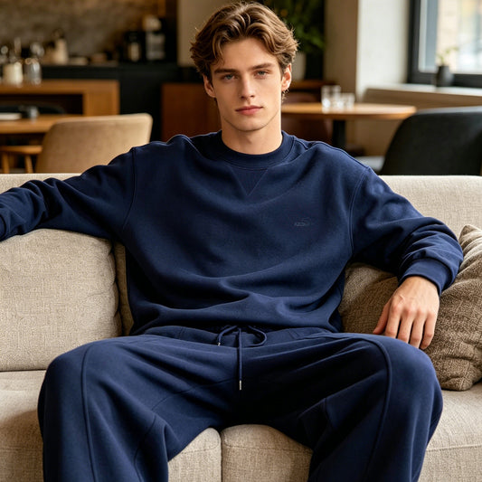 hot selling crew neck sweatshirt straight sweatpants two piece  pullover sweatshirt elastic waist casual trousers french terry tracksuit relaxed regular fit full matching suit