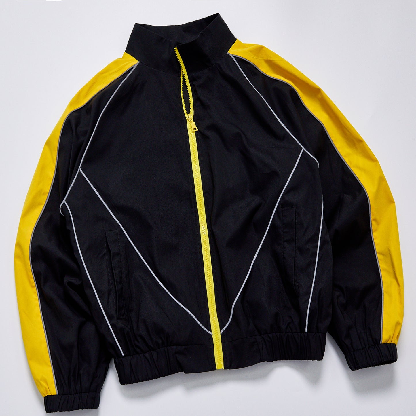Custom Logo Reflective Piping Contrast Color Windbreaker Unisex Spring Stand Collar Zip Up Crop Jacket Streetwear Casual Racing Track Jacket Outerwear